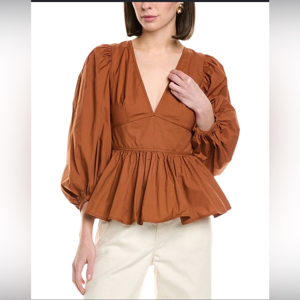 STAUD Luna Top   Peplum V-Neck Blouse - Women NWT
